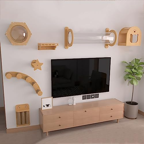 IMIDIA Wand-Katzen Kletterwand Set, Raumkapsel für Katzen, Katzenmöbel aus Holz für den Innenbereich zum Spielen, Schlafen und Faulenzen von Katzen (Size : Style5)