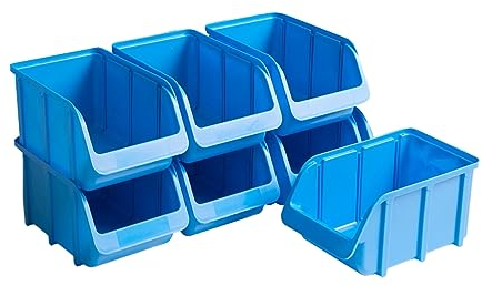 hünersdorff 7 x Sichtbox Stapelbox Lagerbox in Größe 5, aus Polypropylen, hohe Formstabilität und Belastbarkeit, Farbe: Blau