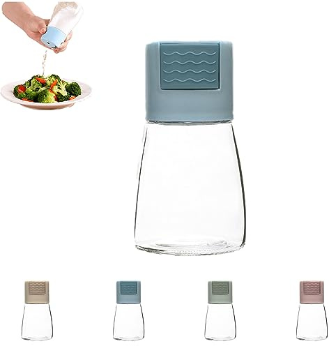 Donubiiu Conical Spice Bottle for the Kitchen, Spice Bottle with Pressure Dosage, Salt and Pepper Shakers, Precise Quantitative Push Type, 0.5 g Metering Salt Shaker Glass Dispenser (Blue)