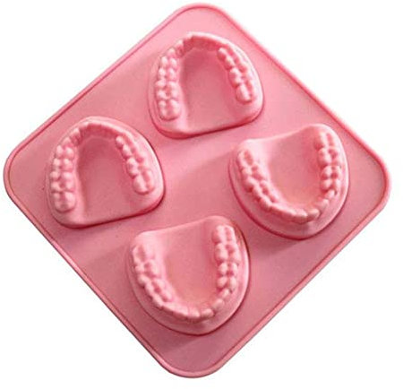 Zeizafa 4 Loch Prothese Zähne geformt Eiswürfel Silikon Eiswürfelform DIY Eis Creme Lustige Gag Geschenk für Zahnarzt Senioren Eiswürfel