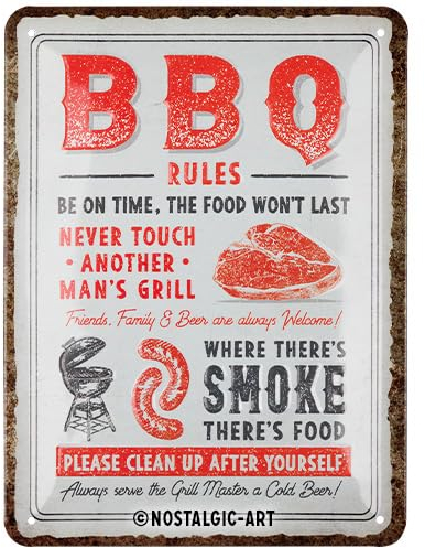 Nostalgic-Art Retro Blechschild, 15 x 20 cm, BBQ Rules – Geschenk-Idee für Grill-Fans, aus Metall, Vintage Design mit Spruch, Blechschilder Sprüche