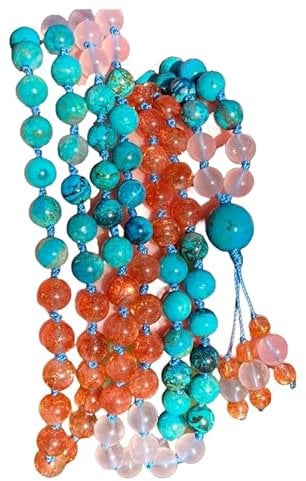 WORLD WIDE GEMS Chrysocolla Sunstone Star Rose Quartz Stone Mala Beads, 108 Mala Necklace, Knotted Mala, WWG Necklace, Yoga Jewelry Meditation Beads Spiritual Jewelry Boho Jewelry