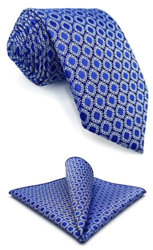 S&W SHLAX&WING Herren Krawatten Set schmal hellkönigsblau geometrisch weiß kariert Satin für Party