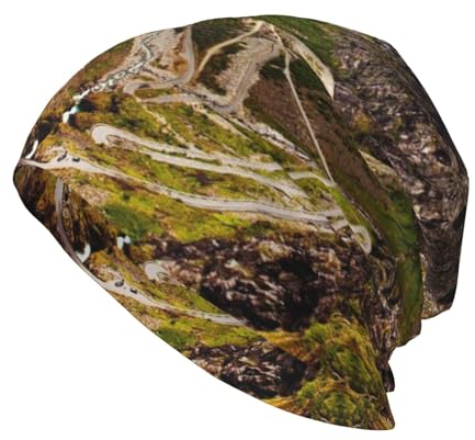 CHANGLEI Mountain Road Norway Beanie-Mütze für Damen und Herren, bedruckt, bequem, atmungsaktiv, weich, warm, gestrickt, Baumwolle, Schwarz, Schwarz , One size