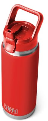 YETI Rambler 26 oz Bottle, Vacuum Insulated, Stainless Steel with Color Matching Straw Cap, Canyon Red