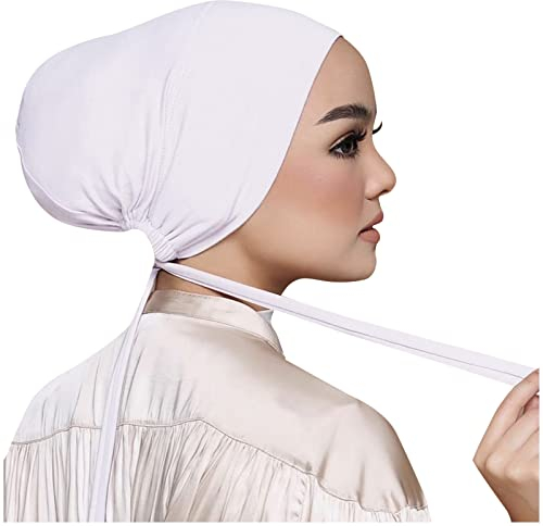 1 Stück Frauen Undercap Hijab Unterschal Hijab, Damen Muslim Turban Chemo Cap Kopftuch Kopfbedeckung, Islamische Muslimische Unterschal Hijab Cap mit Tie Back Closure Unter Schal (White, One Size)