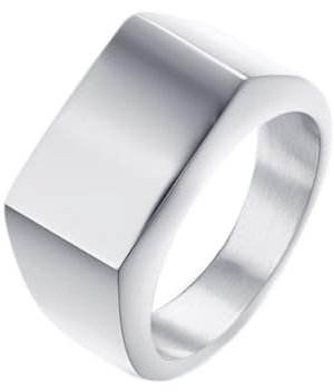 Beydodo Herren Ring Personalisiert, Edelstahl Ringe 13MM Rechteck Siegelring Freundschaftsringe Silber Ringe für Männer Größe 65 (20.7)