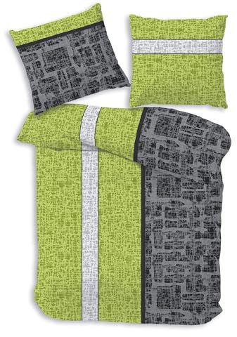 Träumschön Premium Bettwäsche 155x220 + 80x80 cm - Gestreiftes Design Grün - Sommer Bettwäsche aus Baumwolle – Weich, Atmungsaktiv & Hautfreundlich - bügelfrei