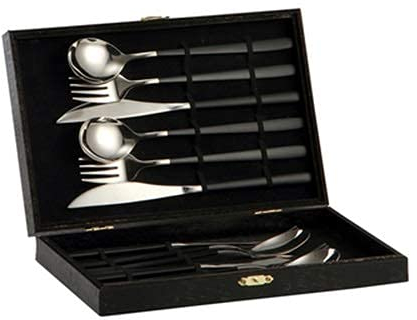 12-teiliges Besteck-Set, Besteckservice aus Edelstahl für 4 Personen, Besteck inklusive Messer/Gabel/Löffel, hochglanzpoliert, spülmaschinenfest (Schwarz Si