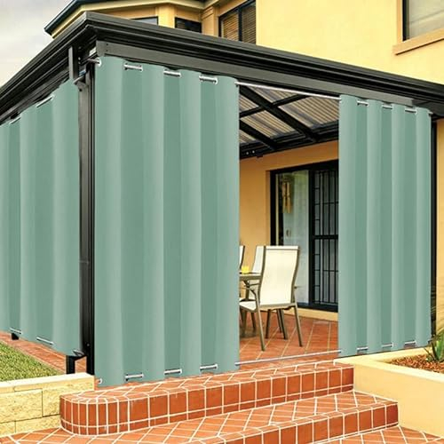 Outdoor Vorhang Wetterfest mit Ösen Oben und Unten, Outdoor Vorhänge Sonnenschutz Wasserdicht Blickdicht Gardinen für Pavillon, Benutzerdefinierte Größe -1 Stück, Grün, B150xH166cm