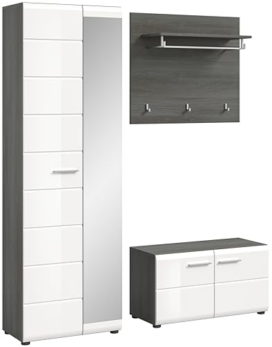 xonox.home Garderobe Salsa Kombination Set 3tlg. Front weiß Hochglanz MDF TZ Front Rauchsilber Nb.