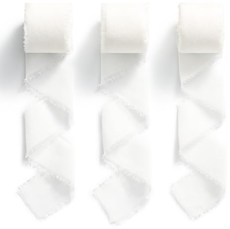 MORSUNBELA Chiffonband Seidenband Weiß Schleifenband Geschenkband Stoffband 3,8cm x 19,2m Fransenband