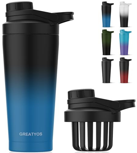 Edelstahl-Shaker-Flasche mit geräuschfreiem Design – patentierte, isolierte Metall-Shaker-Flaschen für Proteinmischungen und Pre-Workout, 100 % auslaufsicher (Dark Navy)