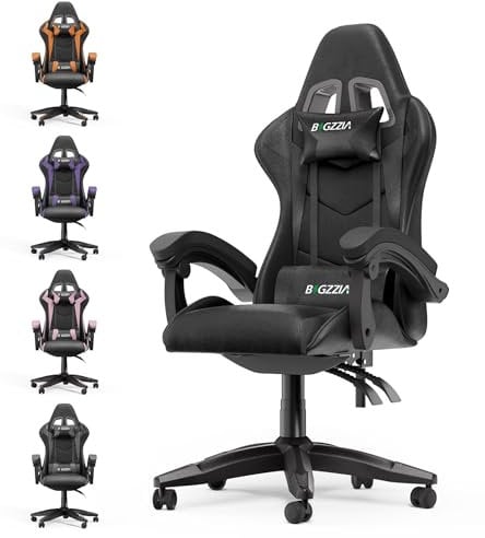 Racingreat Gaming Chair, Video Game Chair, Ergonomic Gaming Chair for Adults, Height Adjustable Reclining Computer Chair with Headrest and Lumbar Support (Black)