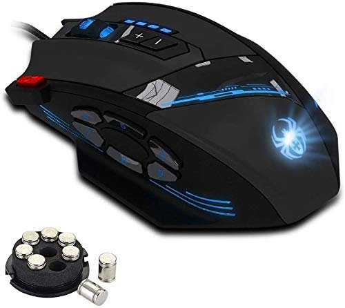 Mouse da Gioco Cablato con 8 Blocchi di Peso,12 Pulsanti Programmabili, Ergonomico da 4800 DPI (4 Livelli),RGB,Mouse Gaming con Filo per PC, Laptop,Nero