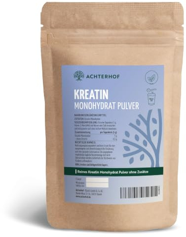 Kreatin Monohydrat Pulver 250g | Reines Kreatin Monohydrat Pulver ohne Zusätze | aus den Aminosäuren Arginin, Glycin und Methionin | vom Achterhof