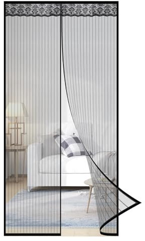 Mosquitera Puerta Magnetica, 90 x 210 CM, Mosquitera Cortina Puerta Magnetica Imantada Exterior, con Imanes más Potentes, con Velcro para Puertas de Balcón o Patio (Negra)