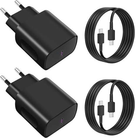 Vemfay 2x25W Cargador USB C,Cargador Tipo C Carga Rapida per Samsung S25/S24/S23/S22/S21/S21 Ultra,S20 FE, A16/A15/A14/A56/A55/A34,per Huawei,Xiaomi Movil Enchufe Charger Cabezal con 2X2M Cable