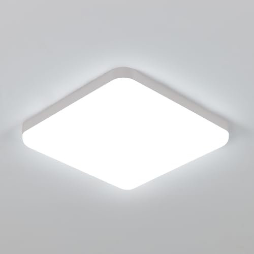 Comely Lámpara de techo LED 25cm, blanco frío 32W, impermeable ip54, cuadrada, lámpara de techo LED de piso, adecuada para baño, cocina, balcón, pasillo, dormitorio