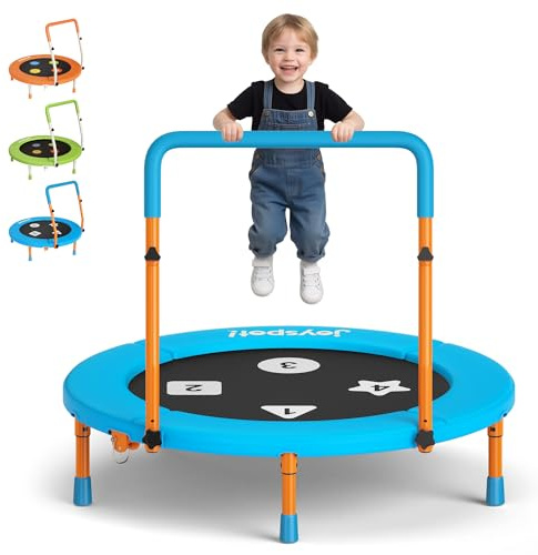 3FT Kids Trampoline with Adjustable Handle, 36” Foldable Mini Trampoline for Ages 1-6, ASTM Certified Indoor Rebounder, Geometric Jumping Mat, No-Gap Silent Elastic Bands, Max Load 100 lbs