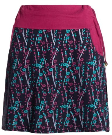 Vishes Alternative Bekleidung - Damen Mini-Rock Baumwolle Blumen-Muster Kordelzug-Bund mit Taschen schwarz 48