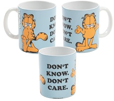 Garfield Tasse - Don't know Don't care Kaffeetasse Becher Kaffeebecher aus Keramik Blau 320 ml