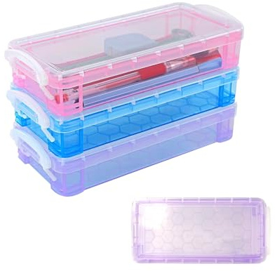 WOUYTPE 3 Stück Stapelbare Durchsichtige Stiftebox, Stifte Aufbewahrung, Stiftebox mit Deckel, Geeignet für Die Aufbewahrung Von Bleistiften, Radiergummis, Büroartikeln, Bürobedarf Organizer