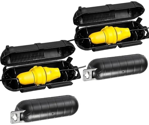 2 Stück Kabelbox Wasserdicht Outdoor 23x7cm, Schutzbox mit Aufhänger und Abnehmbarer Begrenzer Steckerschutz Aussen Wasserdicht, Kabelbox Schwarz für Drinnen Draußen Camping