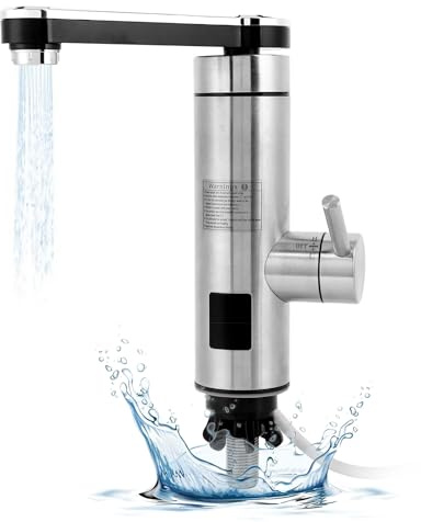 Ejoyous Instant Electric Hot Water Faucet, Tankless Water Heater Tap with LED Digital Display for Kitchen Bathroom (Silver)