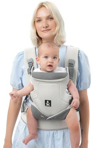 LUFFCABO Mesh Babytrage, Atmungsaktive Kindertrage, Ergonomische Babytrage ab 5 Monaten, Baby Trage nach der Neugeborenenphase und mit 3 Tragepositionen für Babys von 5–36 Monaten bis 15kg