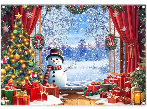 Luminora 2,1x1,5m Fondo Navidad Paisaje Nevado Rojo | Diseño con copos, bosque y detalles invernales para fiestas navideñas y fotografías