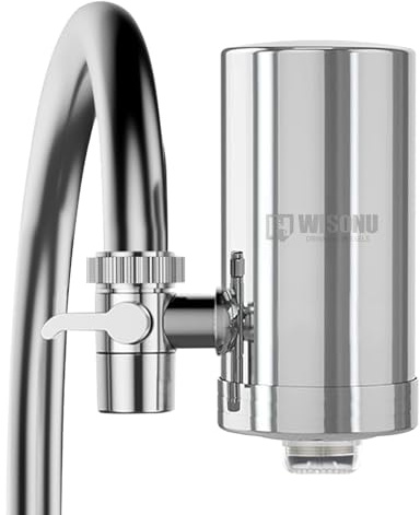 WISONU Filtro Agua Grifo,Filtro De Agua Potable,Acero Inoxidable,Filtro De Carbón Activo,Reduce Cloro,Flúor,Metales Pesados ​​Y Mal Sabor(2 Filtro Incluido)