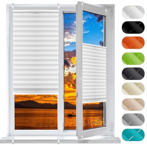 GXXINGIN Temporäre Jalousien ohne Bohren, 52 x 220 cm – einfache Installation, kein Werkzeug erforderlich, schnell zu befestigende Fensterabdeckungen, vertikale Plissees für Türen und Fenster, weiß