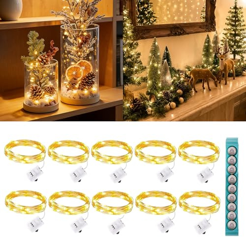 OIOYCLG 10 Stück Home Decor Mini LED Stimmungslicht Lichterkette,mit 2m 20er DIY Lichterkette Streifen für Ostern,Weltmeisterschaft,Party,Garten,Hochzeit,Weihnachten (mit 9 Batterie)