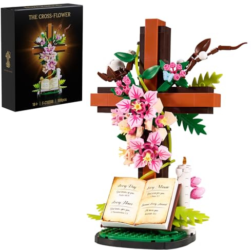 Blumenkreuz von Jesus Bausatz 568 Teile,Heimkapelle Dekorationsspielzeug | Religiöses Kreuz,Kirche Ostergeschenke für Christen Sonntagsschule,Glaubensunterricht,Erwachsene Weihnachten
