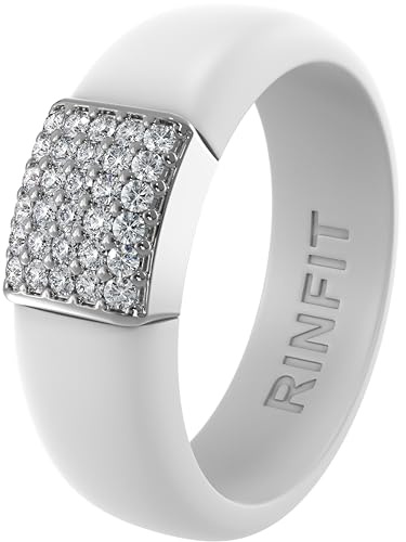 Rinfit Bague de fiançailles en silicone pour femme, bague de fiançailles pour femme, bague de promesse pour elle avec métal en acier inoxydable et oxyde de zirconium, design breveté