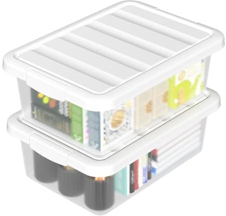 Buyitt 16 L Plastic Storage Box with White Lid, Clear Latching Storage Bin for Home Office(2 Pack)