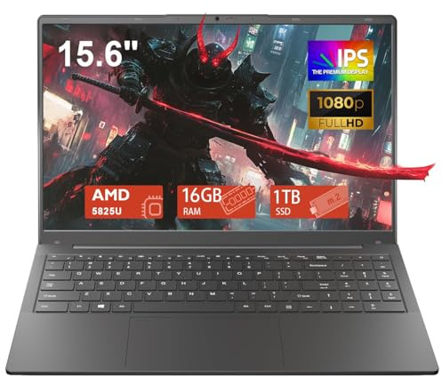 Computer portatile da gioco da 15,6 pollici, processore AMD Ryzen 7 5825U (8C/16T, 2.0-4.5 GHz), grafica AMD Radeon, 16 GB DDR4 RAM 1 TB NVMe SSD Computer portatile con KB retroilluminato, lettore di