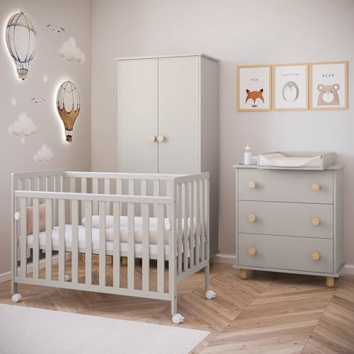 zee Bambi Kaschmir Beistellbett Baby 120x60 cm mit Rollen Tragbar Babybett Verstellbarer Stubenwagen Kinder Bett 3-Fach Höhenverstellbar Absenkbare Seite