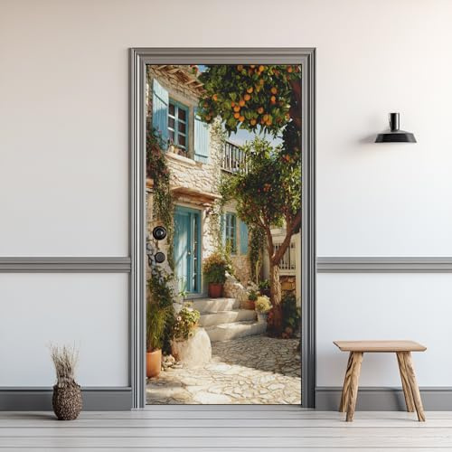 Türaufkleber 3D Italienischer, Türtapete Selbstklebend Toskana Mediterran Rustikaler, Fototapete Türfolie Poster Tapete, Wasserfest PVC Türposter Deko 77 x 200 cm aQ21zh85A
