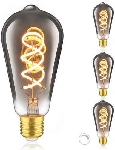 URing Glühbirne E27 LED Warmweiss Dimmbar 2200K Edison Vintage LED Leuchtmittel 4W Energiesparlampe Filament Lampe Retro E27 Birne Deko für Haus Café Bar, 3 Stück (ST64) Rauchgrau Gla