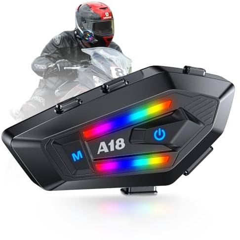 DarMoi Motorcycle Helmet Bluetooth Headset with RGB Lights, Waterproof Motorbike Headphones 1200mAh Battery Noise Cancellation Wireless Helmet Speakers for Full Face & Half Helmets