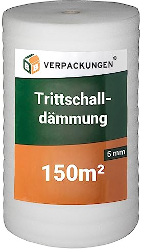 BB-Verpackungen 150 m² Trittschalldämmung 1,0 x 150 m (5 mm stark, sehr gute Schall- und Wärmedämmung) - Sets zwischen 25 m² und 250 m²