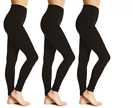 Bonjour® Lot de 3 leggings taille haute pour femme, extensibles, doux au toucher, en coton confortable, grande taille, Noir , 44-46