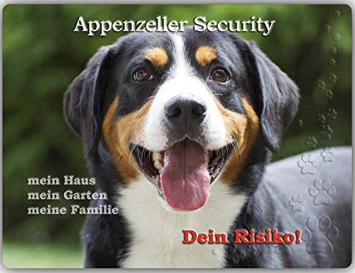 Merchandise for Fans Warnschild - Schild aus Aluminium - Motiv: Appenzeller Sennenhund (01) - Größe: 15x20cm