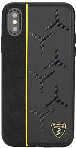 Lamborghini Backcover Hülle Alcantara Apple iPhone Xs Max Gelb - Genuine Leather - Echtes Leder