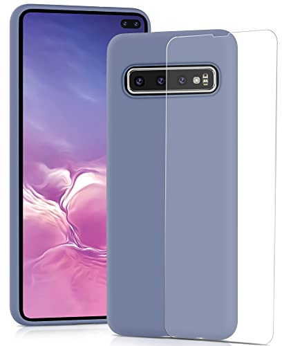 YATWIN Silikon Hülle für Samsung Galaxy S10 Plus, Soft-Touch, Stoßfest, Staubdicht, Ganzkörper-Schutzhülle, Lavendelgrau