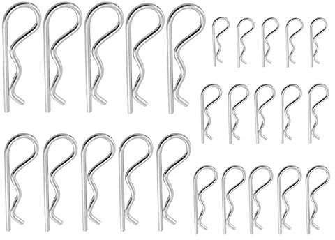 XBDZR 25 Stück R-förmige Federspitze, Verschluss-Set, verzinkter Stahl, Halte-Haarnadel für Anhängerkupplungssystem, 5 Größen