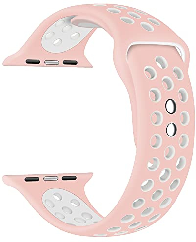 EWENYS Sportarmband aus Doppelten Stifte kompatibel mit Apple Watch Series 9 8 7 41mm, Series 6 5 4 SE 40mm, Series 3 2 1 38mm Silikon Nike Sport Uhr Armband(Rosa Weiß)