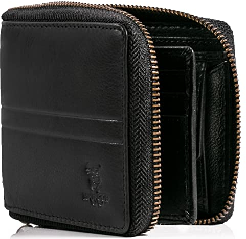 MATADOR® - Portafoglio da uomo e da donna con chiusura a cerniera e protezione RFID, Nero , 13x2x10 CM,